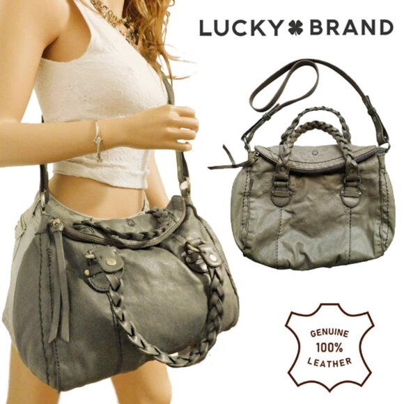 Lucky Brand Leather “ Bonnie & Clyde” Convertible Satchel Messenger Bag - Picture 1 of 16